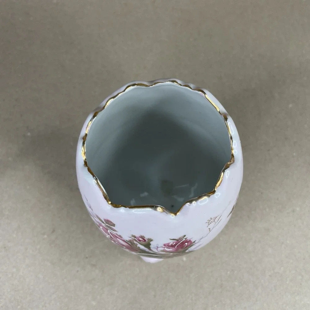 Vintage Porcelain Napcoware Pink Roses Gold Trim Cracked Egg‎ Boudoir Vase